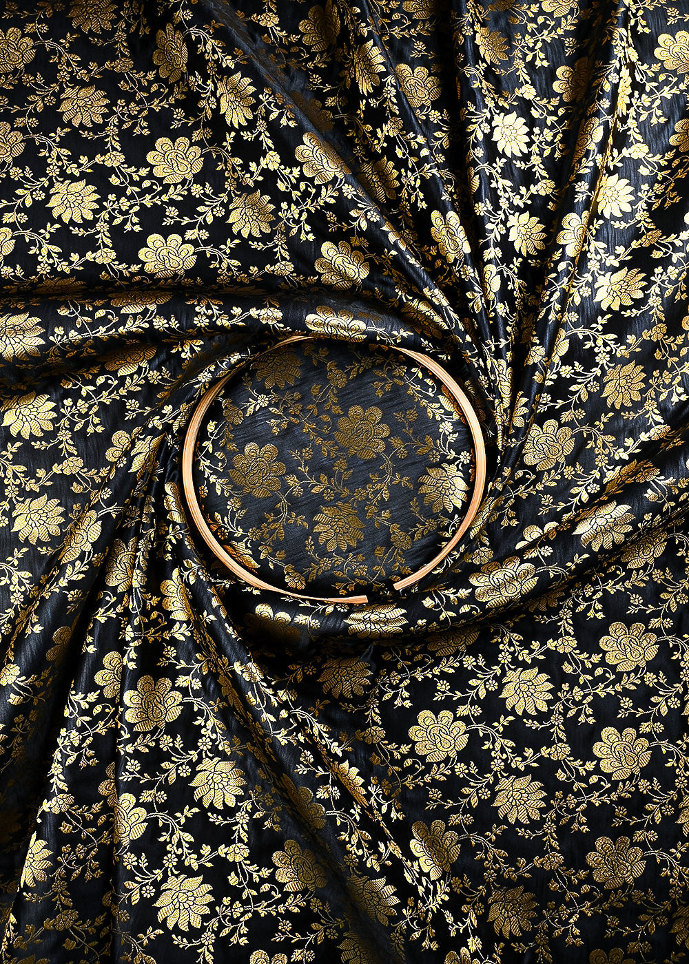 Black Banarasi Brocade Fabric With All Over Zari Handloom 25856