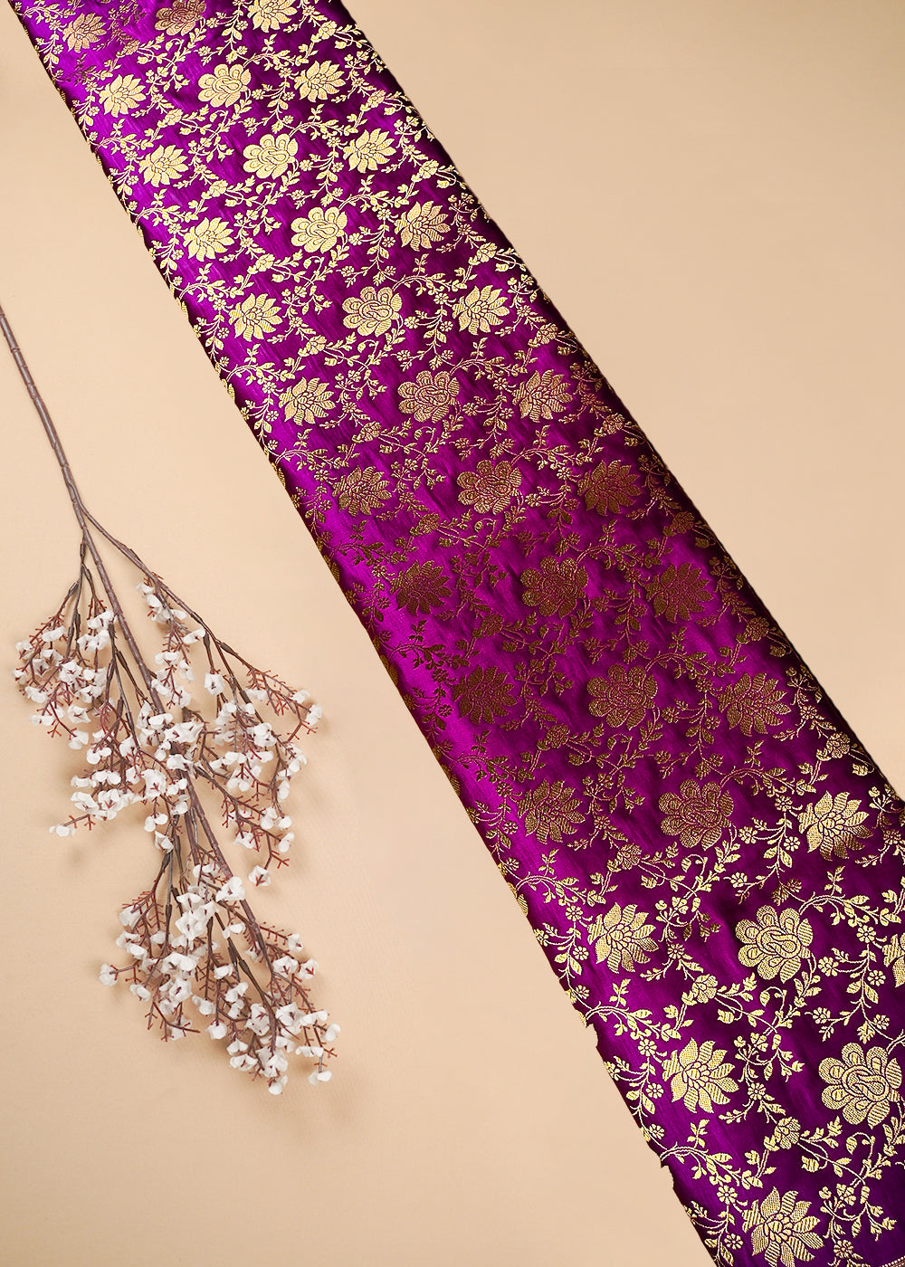 Purple Banarasi Brocade Fabric With All Over Zari Handloom 25857