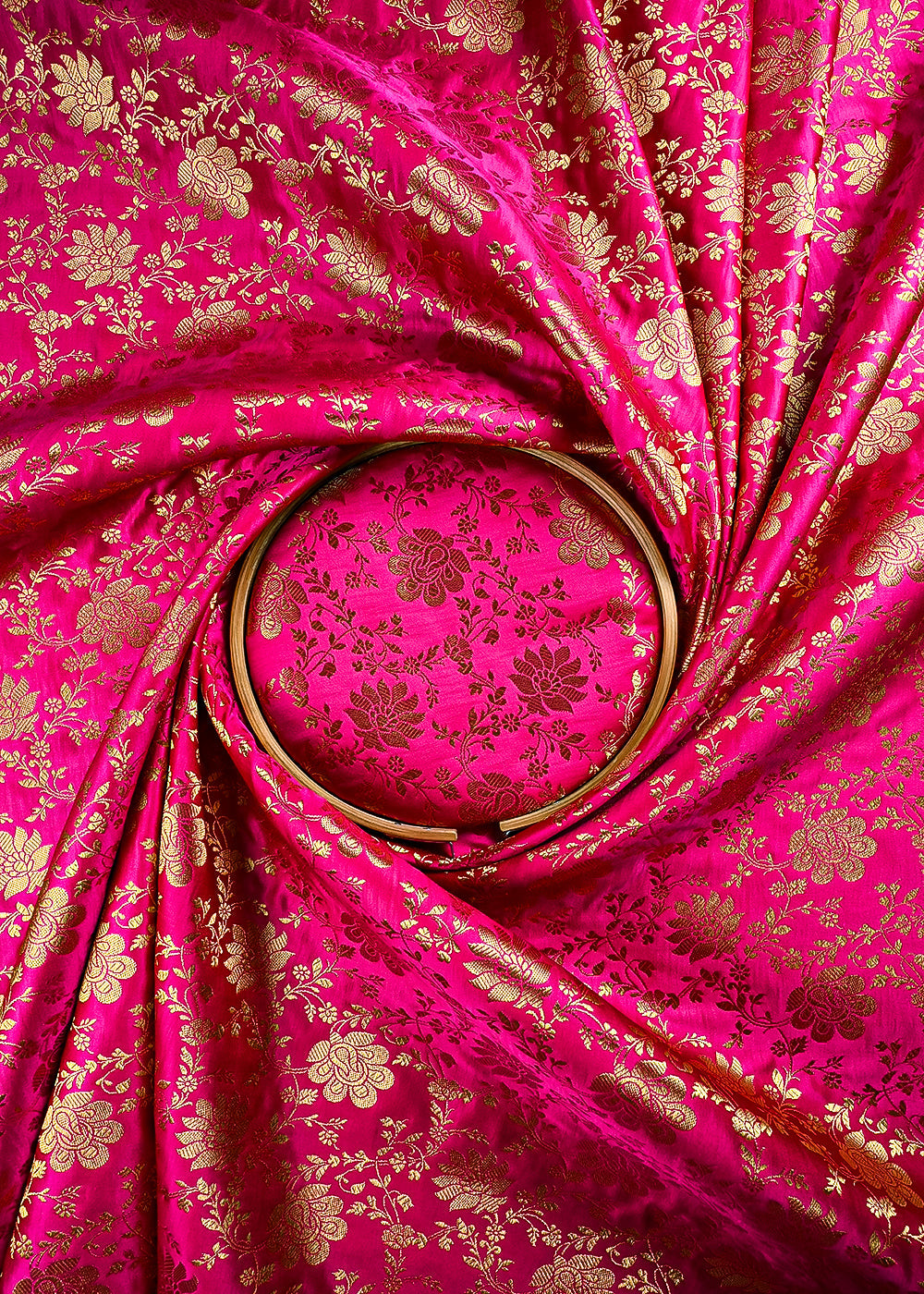 Rani Pink Banarasi Brocade Fabric With All Over Zari Handloom 25858