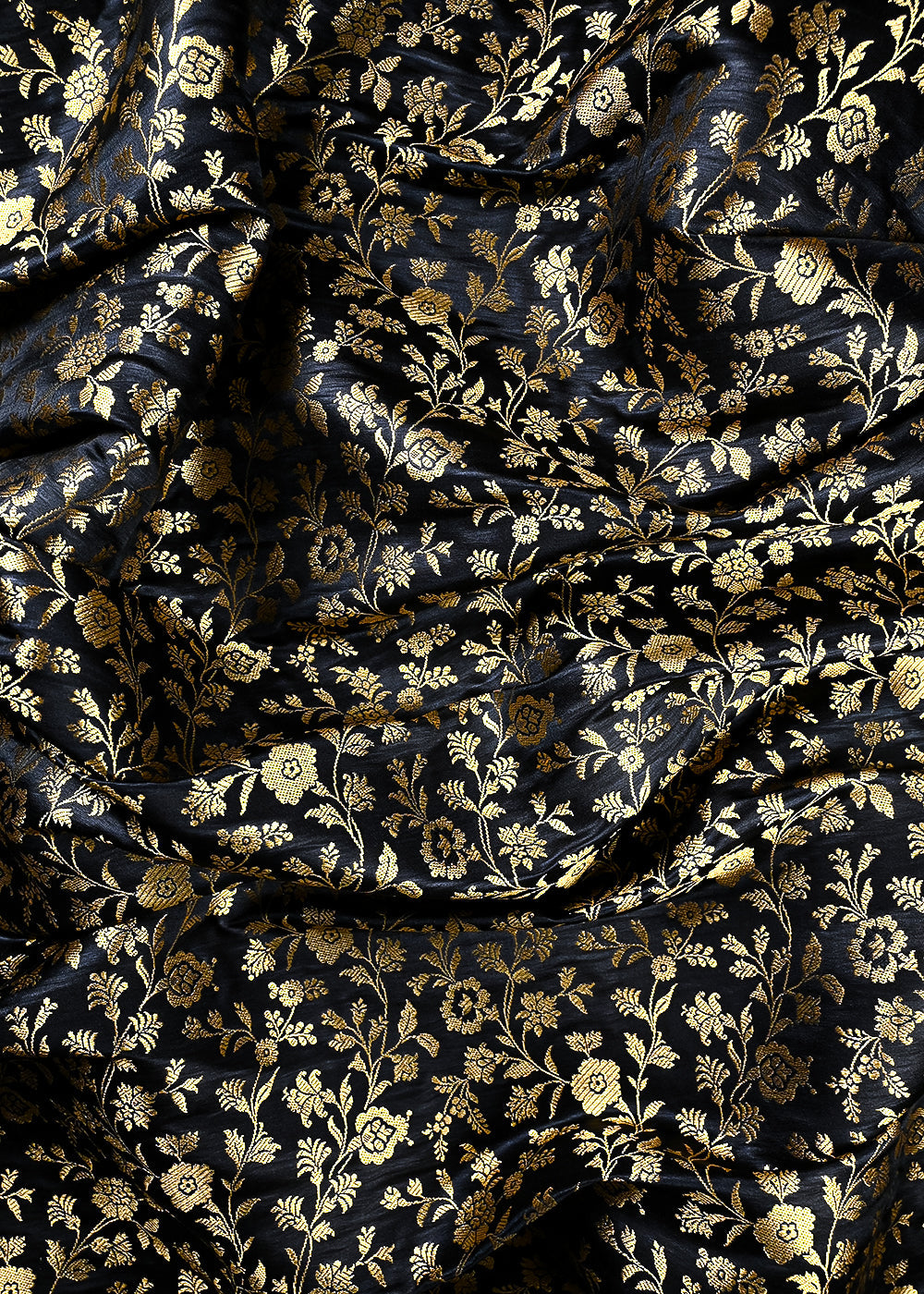 Black Banarasi Brocade Fabric With All Over Zari Handloom 25859