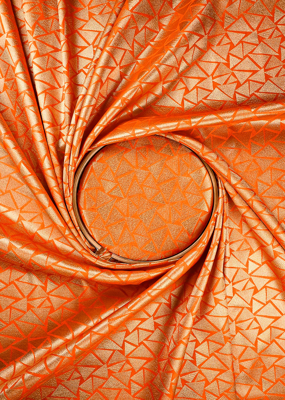 Orange Banarasi Brocade Fabric With All Over Thread And Zari Handloom 25863