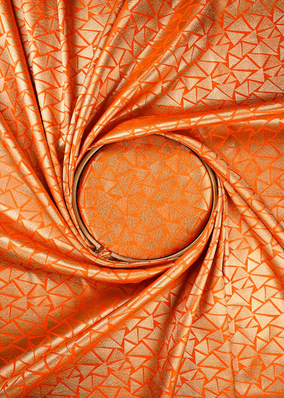 Orange Banarasi Brocade Fabric With All Over Thread And Zari Handloom 25863