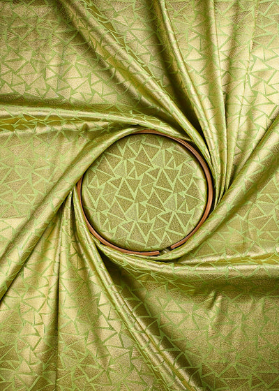 Pista Green Banarasi Brocade Fabric With All Over Thread And Zari Handloom 25865