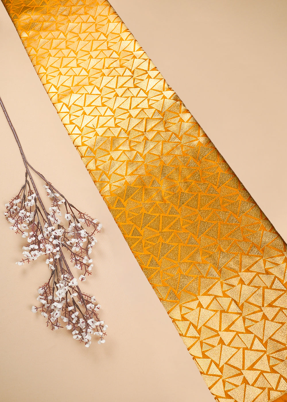Mustard Banarasi Brocade Fabric With All Over Thread And Zari Handloom 25866
