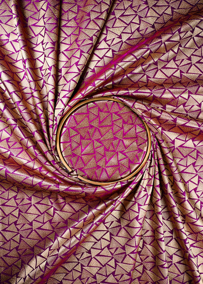 Purple Banarasi Brocade Fabric With All Over Thread And Zari Handloom 25867