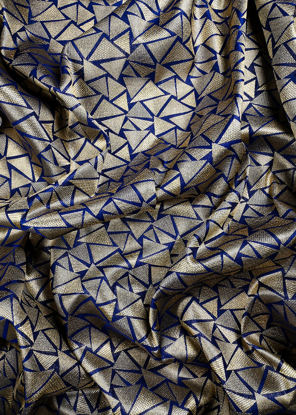 Navy Blue Banarasi Brocade Fabric With All Over Thread And Zari Handloom 25868