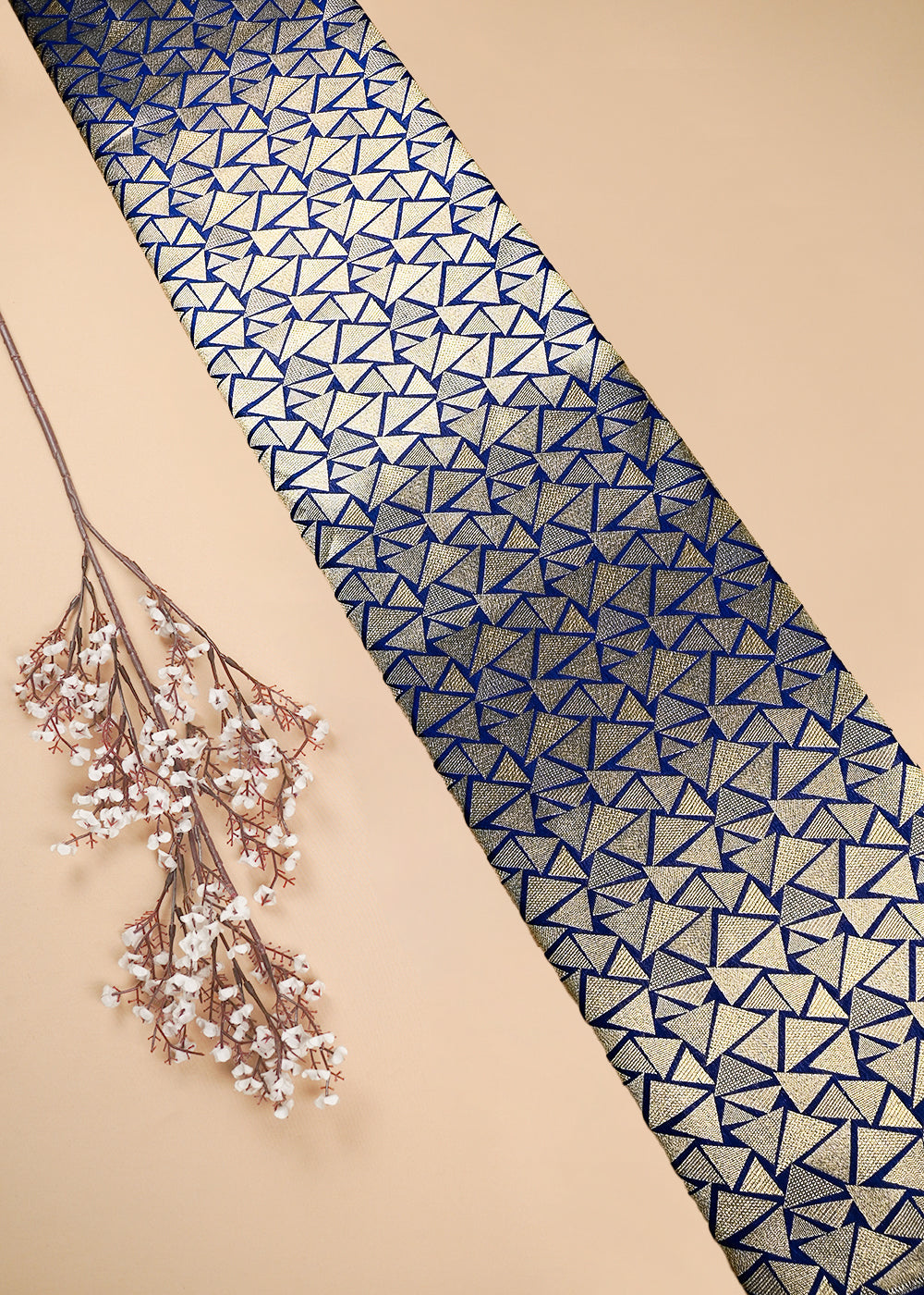Navy Blue Banarasi Brocade Fabric With All Over Thread And Zari Handloom 25868