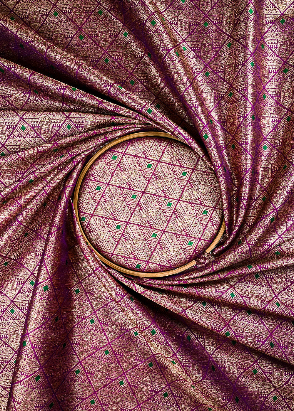 Purple Banarasi Brocade Fabric With All Over Thread And Zari Handloom 25871