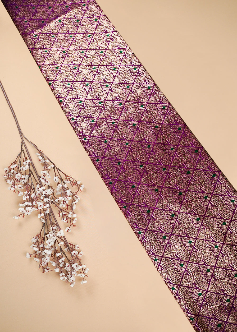 Purple Banarasi Brocade Fabric With All Over Thread And Zari Handloom 25871