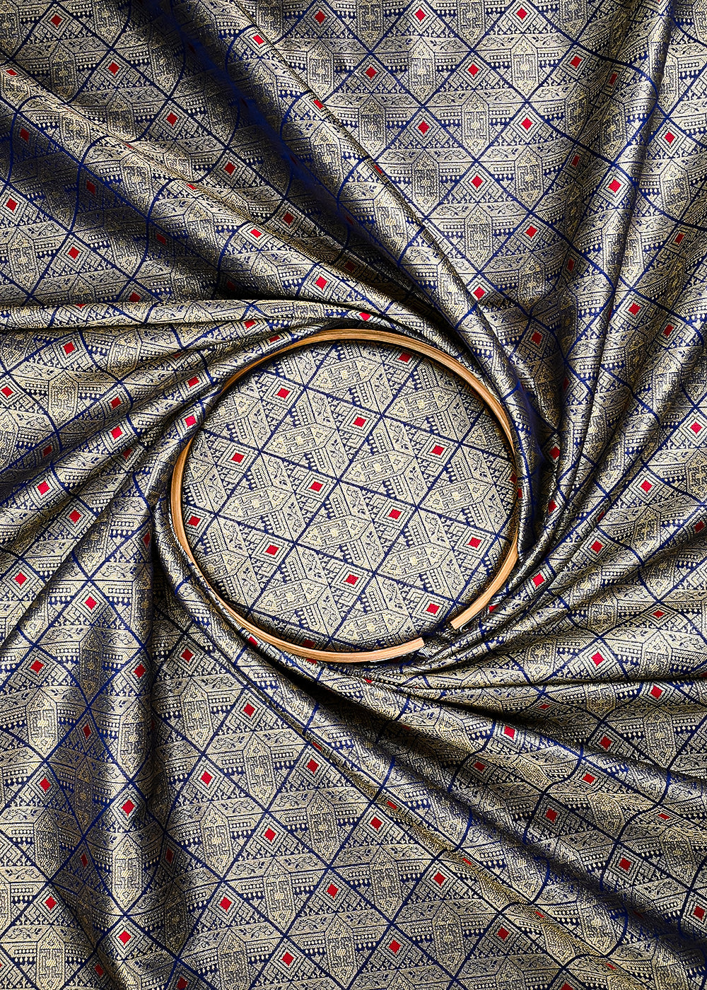 Navy Blue Banarasi Brocade Fabric With All Over Thread And Zari Handloom 25875
