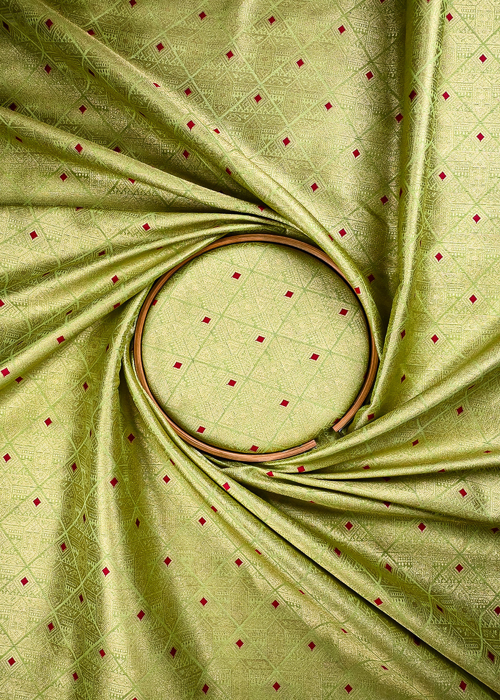 Pista Green Banarasi Brocade Fabric With All Over Thread And Zari Handloom 25876