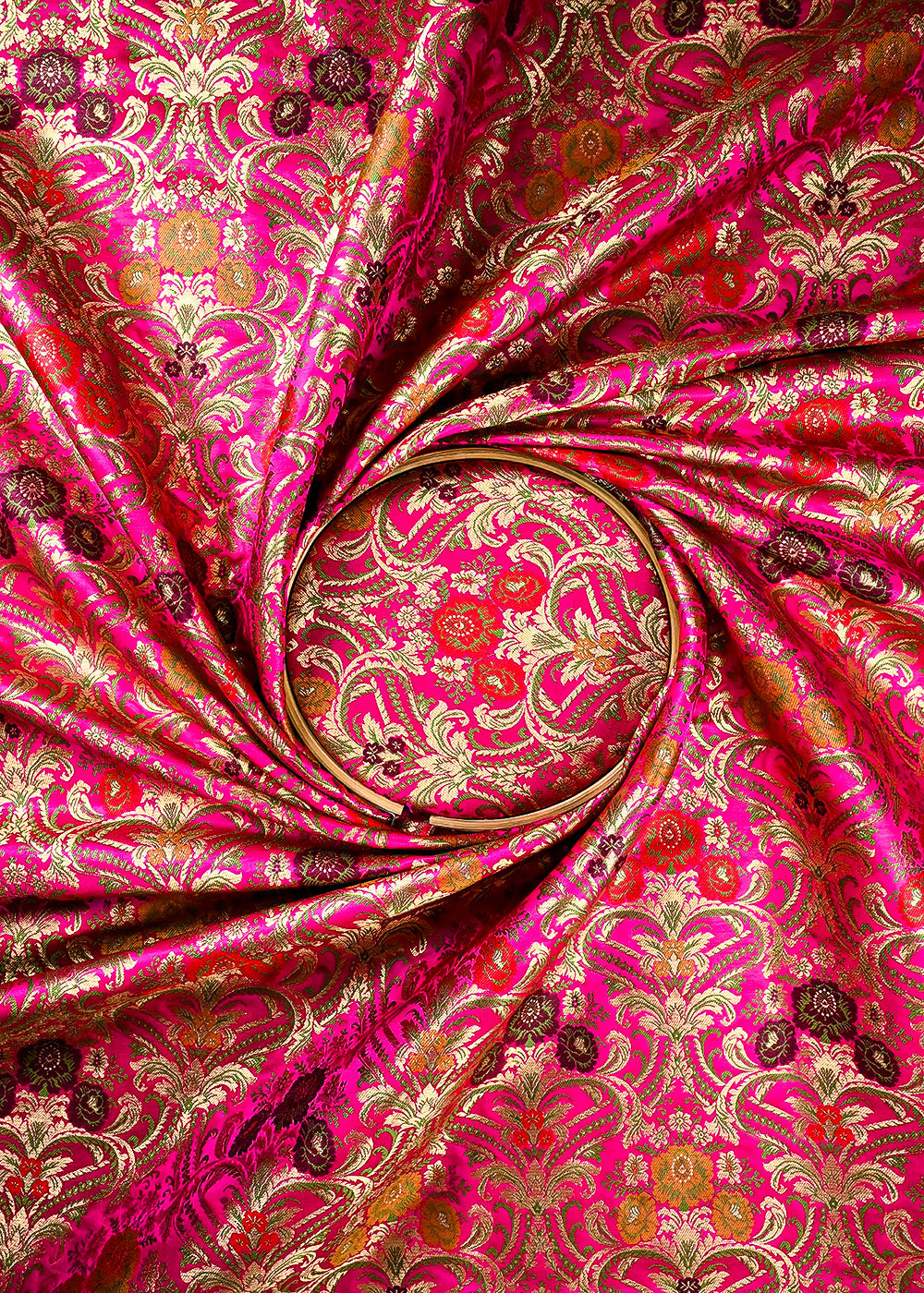 Pink Pure Banarasi Brocade Fabric With All Over Thread And Zari Handloom 25882