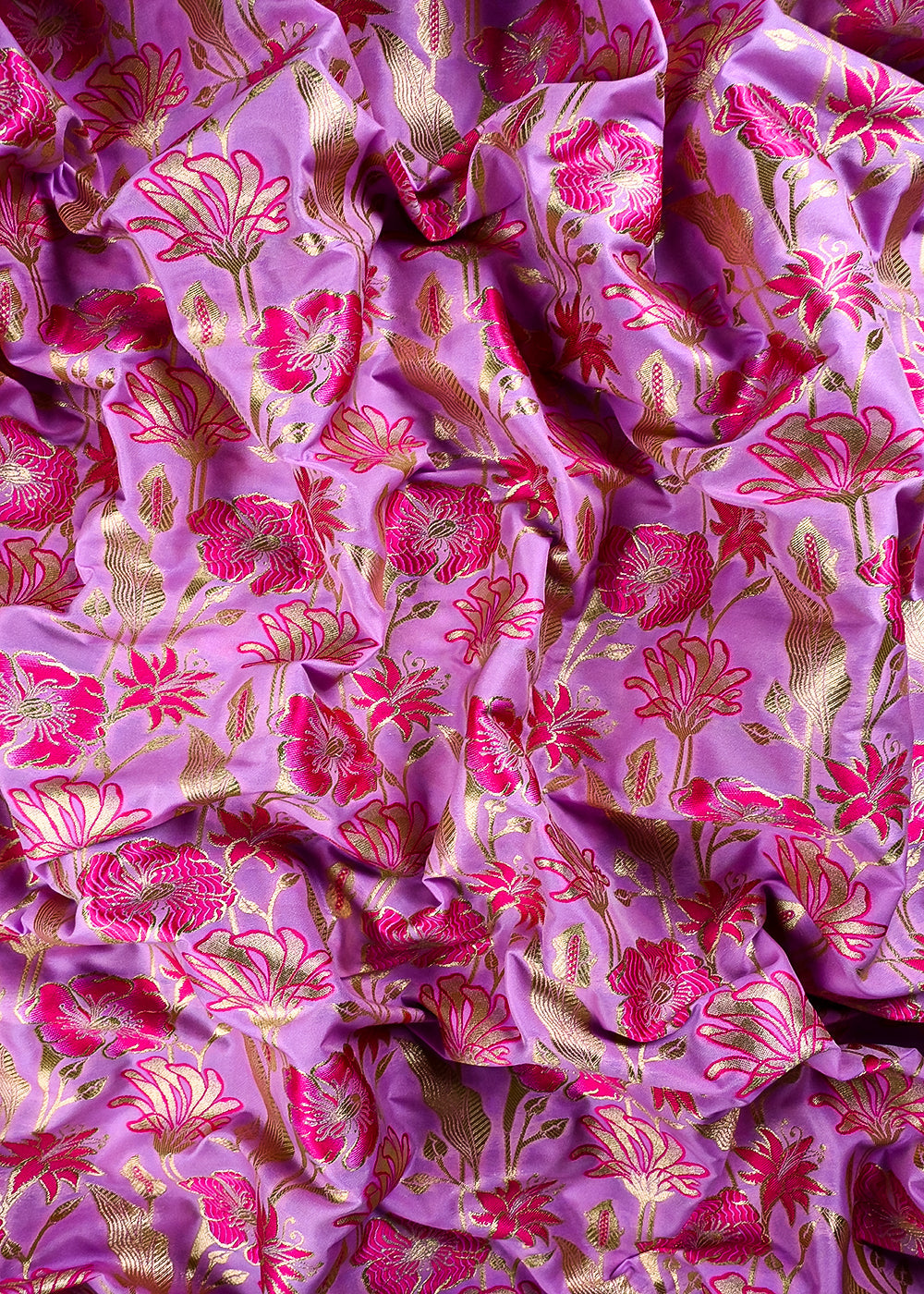 Pink Banarasi Brocade Fabric With All Over Thread And Zari Handloom 25891