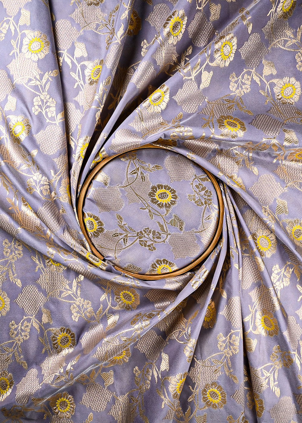 Lavender Banarasi Brocade Fabric With All Over Thread And Zari Handloom 25895