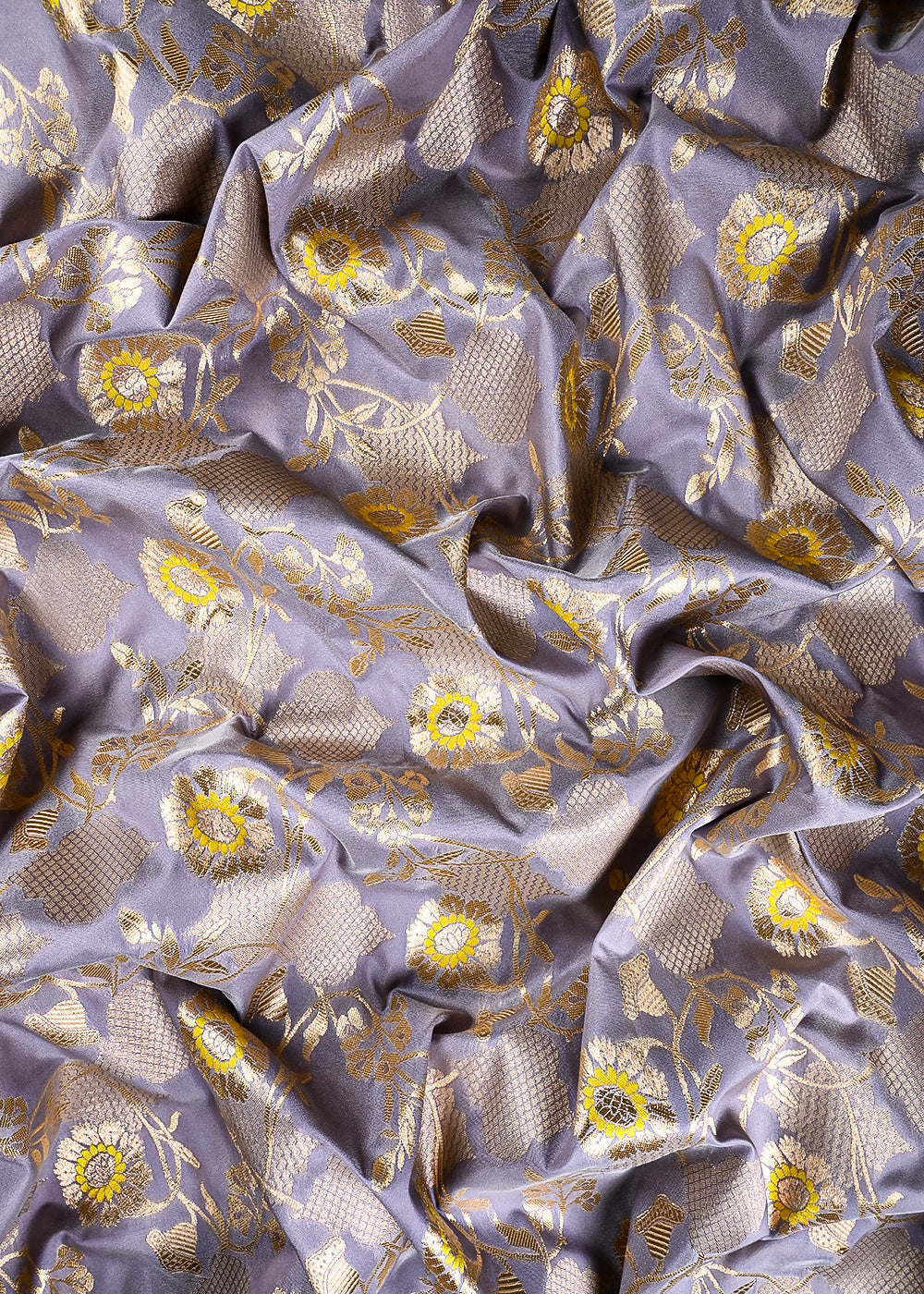 Lavender Banarasi Brocade Fabric With All Over Thread And Zari Handloom 25895