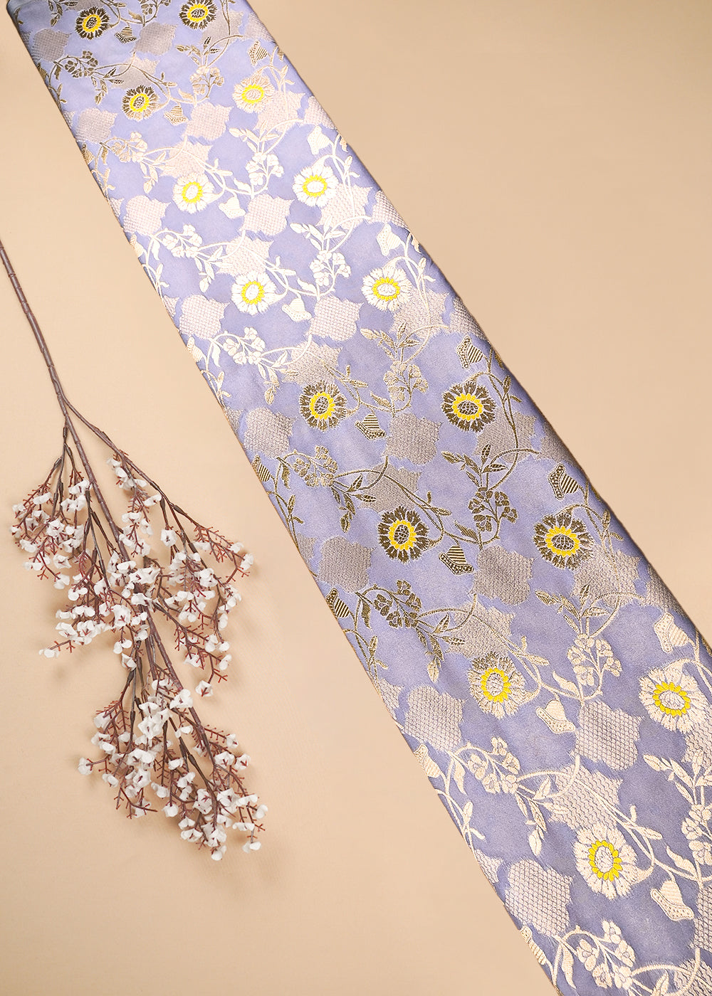 Lavender Banarasi Brocade Fabric With All Over Thread And Zari Handloom 25895