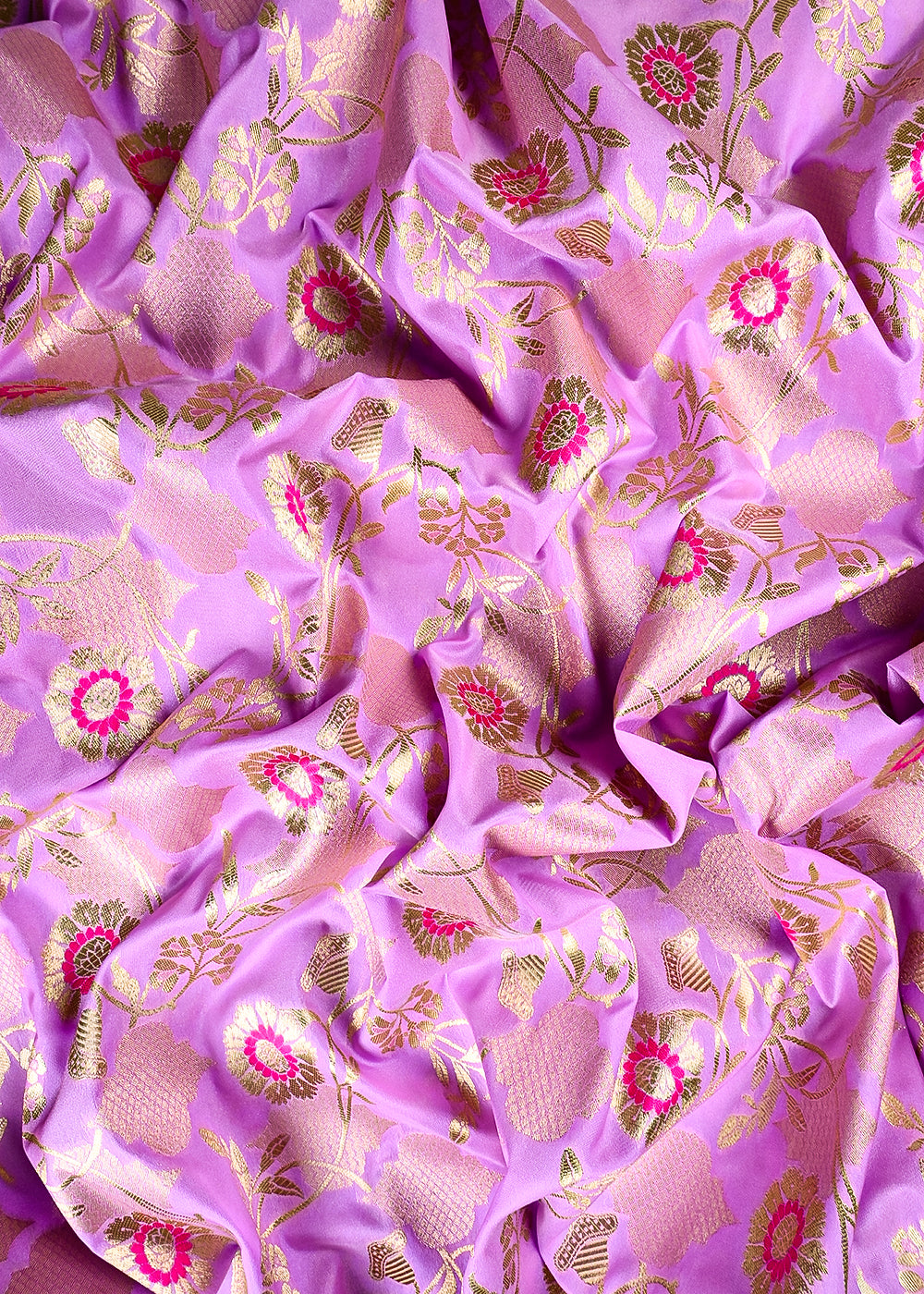 Light Lavender Banarasi Brocade Fabric With All Over Thread And Zari Handloom 25896