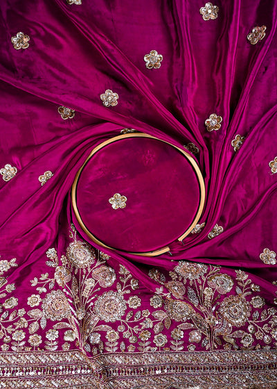 Purple Crepe Fabric With All Over Zari, Sequins And Katdana Work With One Side Border 25903