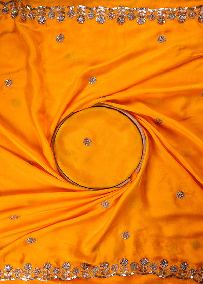 Mustard Chinon Chiffon Dupatta Fabric With All Over Zari, Sequins And Katdana Work With Both Side Border 25905