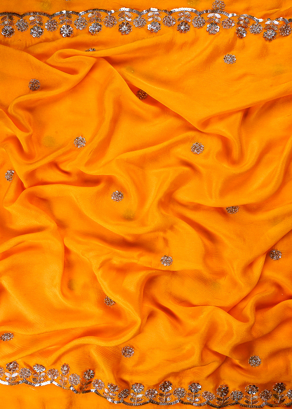 Mustard Chinon Chiffon Dupatta Fabric With All Over Zari, Sequins And Katdana Work With Both Side Border 25905