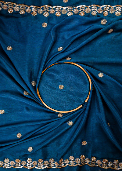 Blue Chinon Chiffon Dupatta Fabric With All Over Zari, Sequins And Katdana Work With Both Side Border 25906