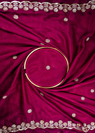 Purple Chinon Chiffon Dupatta Fabric With All Over Zari, Sequins And Katdana Work With Both Side Border 25907