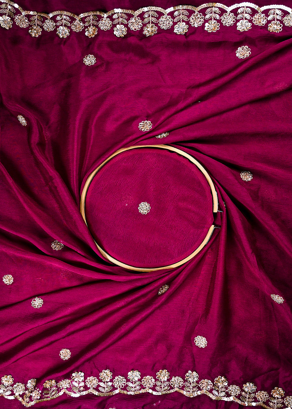 Purple Chinon Chiffon Dupatta Fabric With All Over Zari, Sequins And Katdana Work With Both Side Border 25907