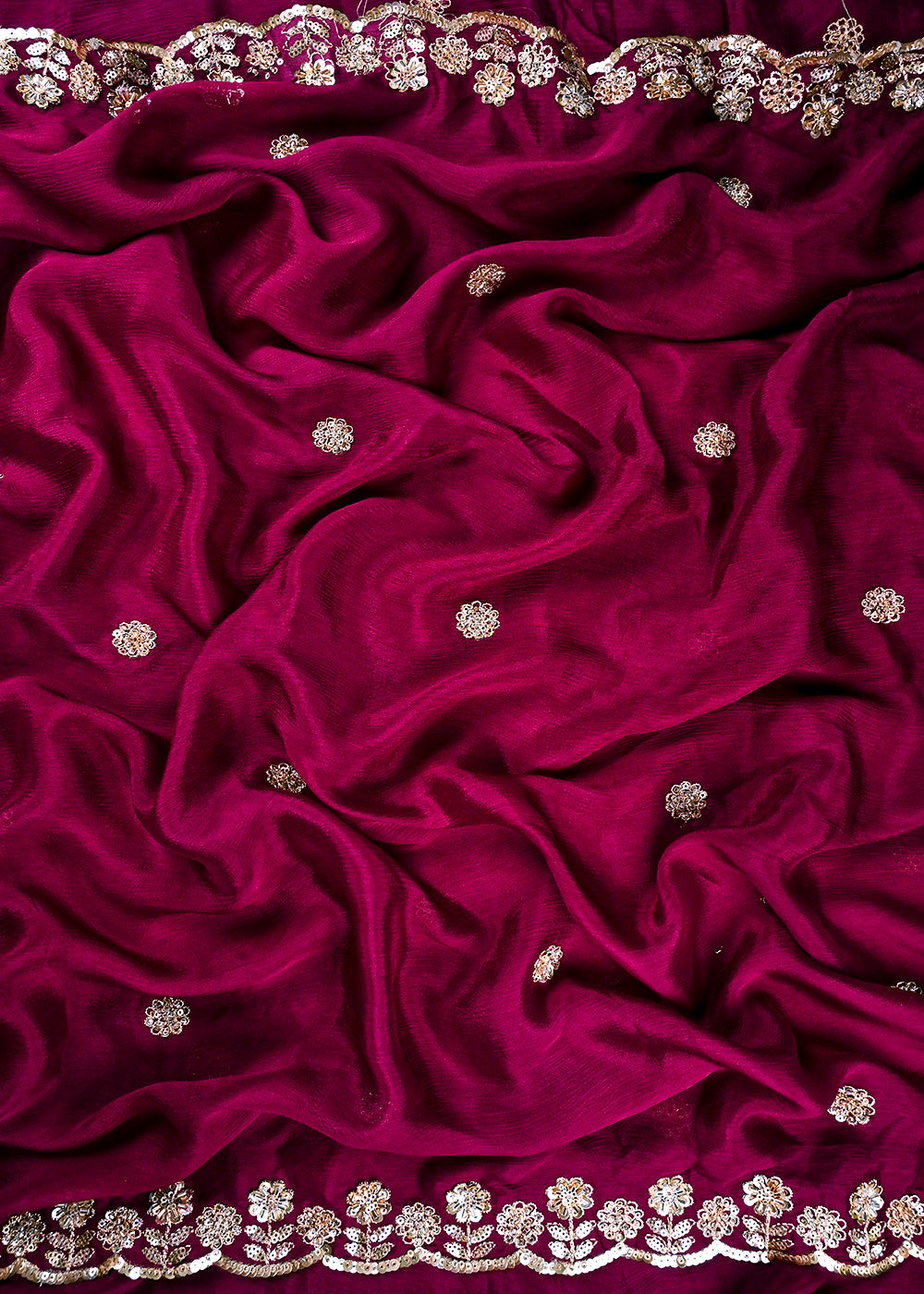 Purple Chinon Chiffon Dupatta Fabric With All Over Zari, Sequins And Katdana Work With Both Side Border 25907