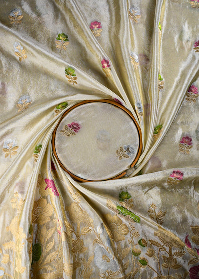 Golden Dyeable Tissue Fabric With All Over Thread And Zari Handloom With One Side Border 25938