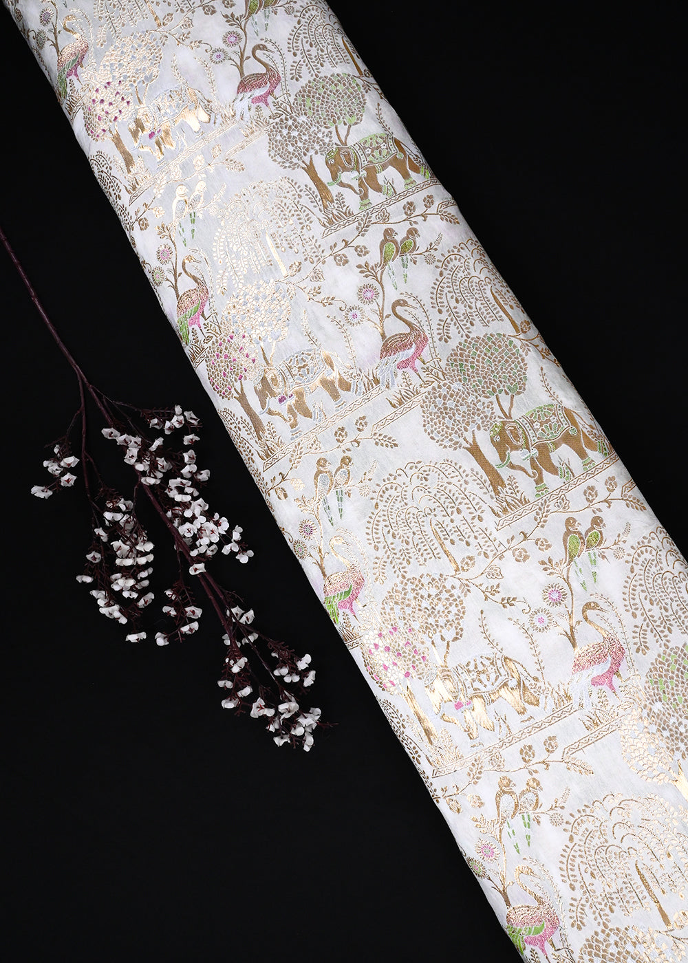 Golden Dyeable Tissue Fabric With All Over Thread And Zari Handloom 25956