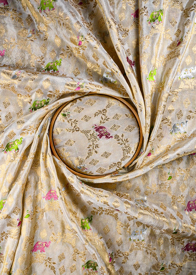 Golden Dyeable Tissue Fabric With All Over Thread And Zari Handloom With One Side Border 25958
