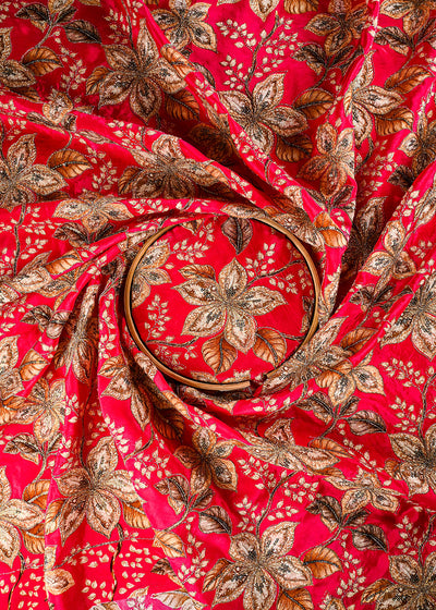 Pink Crepe Fabric With All Over Zari And Sequins Work 25967