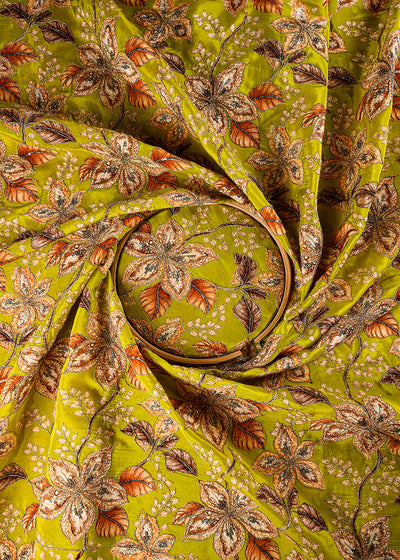 Mehendi Green Crepe Fabric With All Over Zari And Sequins Work 25969