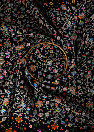 Black Crepe Fabric With All Over Zari And Sequins Work 25970
