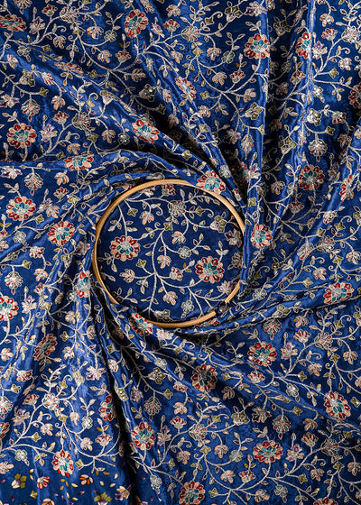 Greyish Blue Crepe Fabric With All Over Zari And Sequins Work 25971