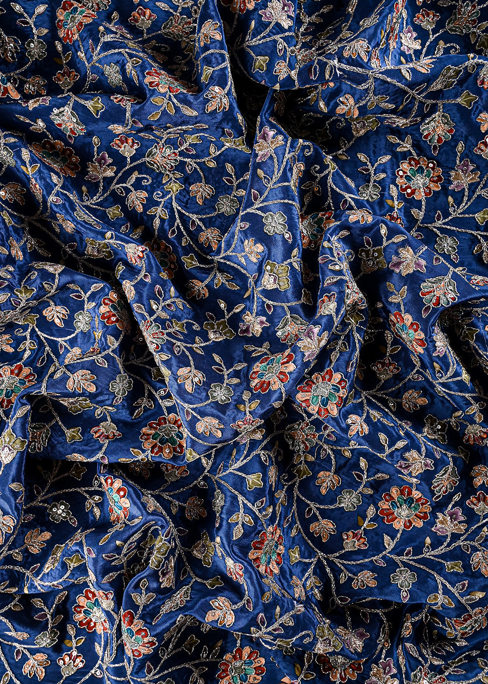 Greyish Blue Crepe Fabric With All Over Zari And Sequins Work 25971