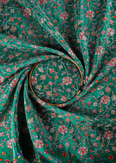 Green Crepe Fabric With All Over Zari And Sequins Work 25972