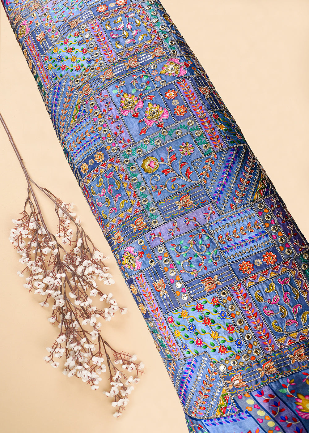 Grey Crepe Fabric With All Over Zari And Sequins Work 25974