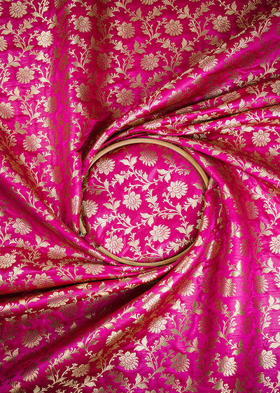 Rani Pink Banarasi Brocade Fabric With All Over Zari Handloom 25993
