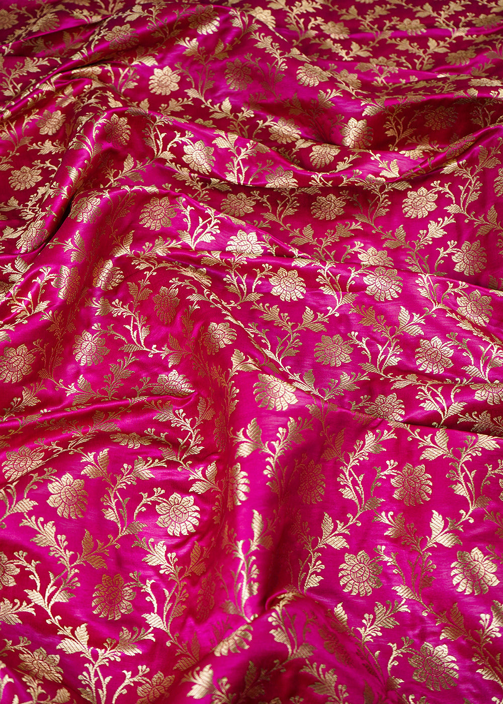 Rani Pink Banarasi Brocade Fabric With All Over Zari Handloom 25993