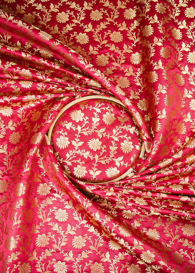 Maroon Banarasi Brocade Fabric With All Over Zari Handloom 26008