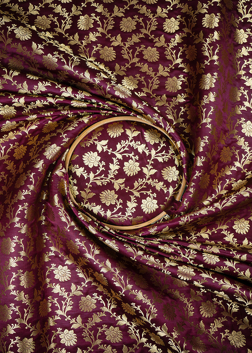 Wine Banarasi Brocade Fabric With All Over Zari Handloom 26009