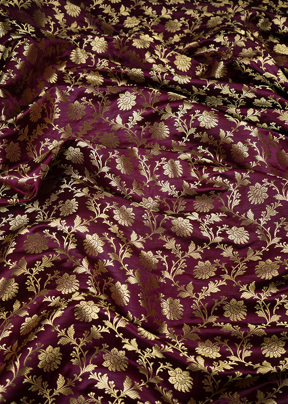 Wine Banarasi Brocade Fabric With All Over Zari Handloom 26009