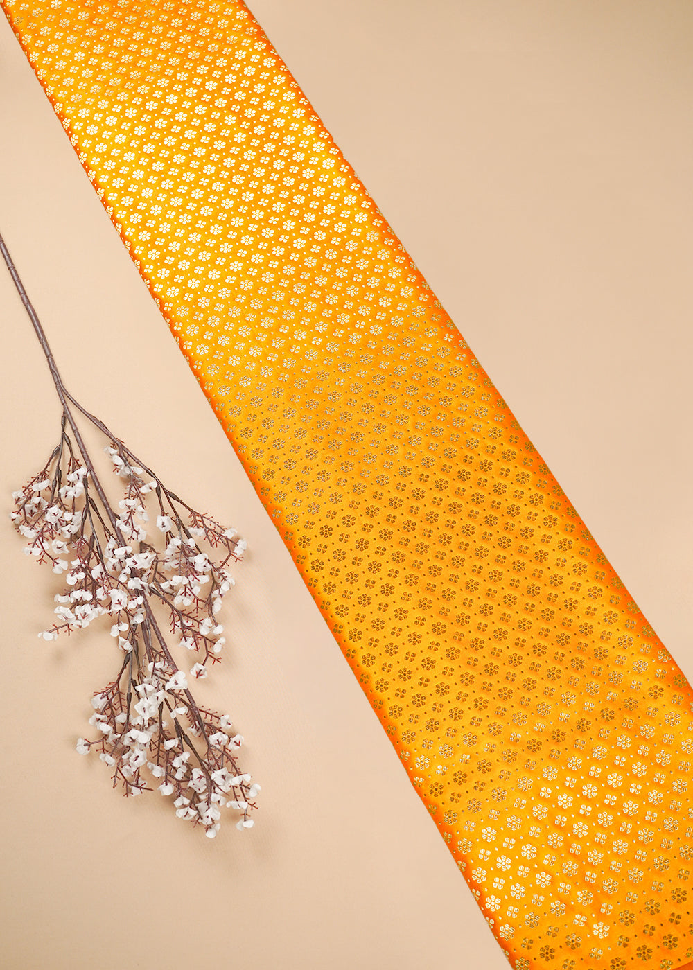 Mustard Banarasi Brocade Fabric With All Over Zari Handloom 26011