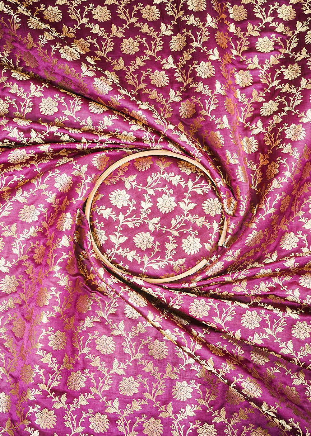 Wine Banarasi Brocade Fabric With All Over Zari Handloom 26016