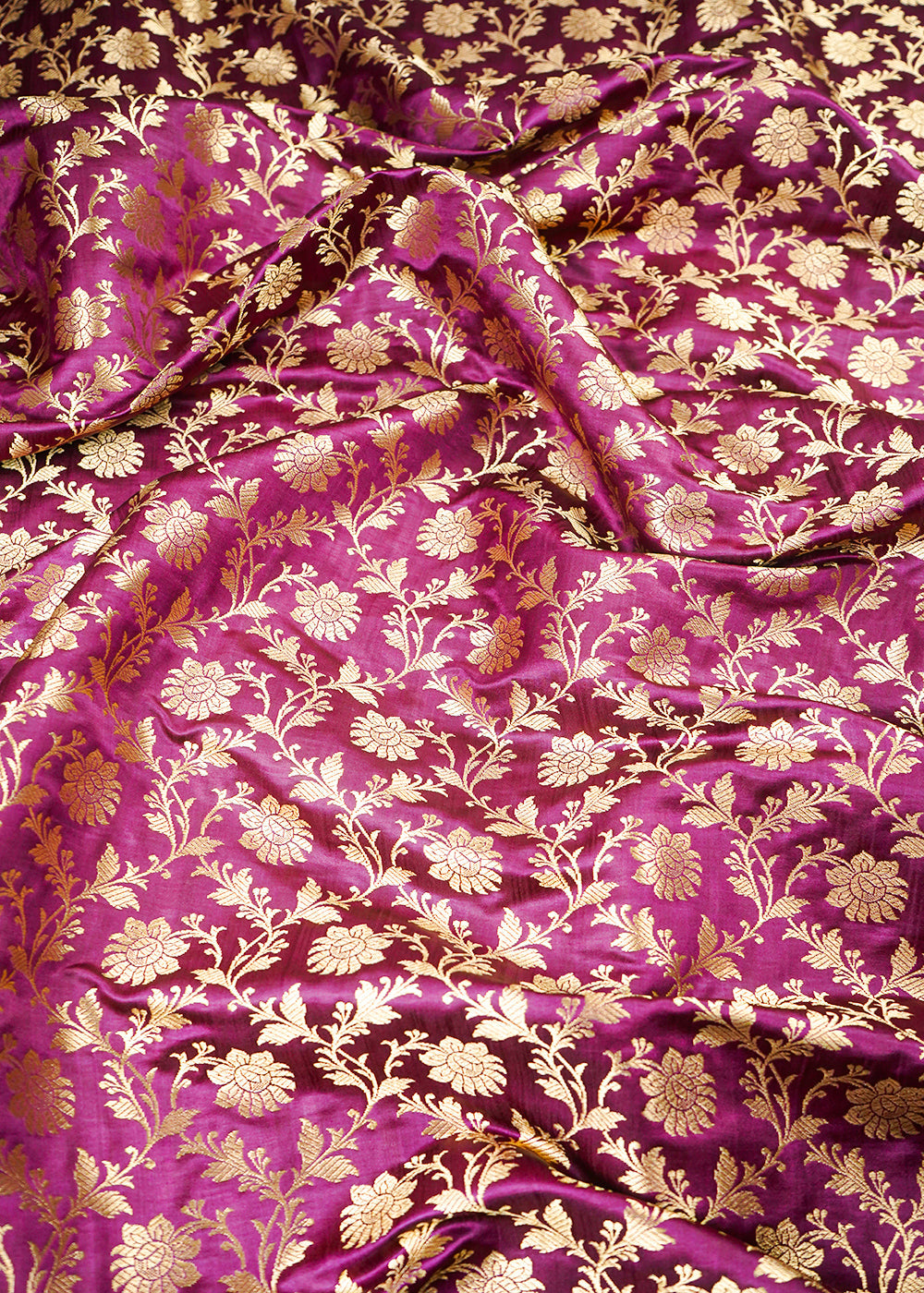 Wine Banarasi Brocade Fabric With All Over Zari Handloom 26016