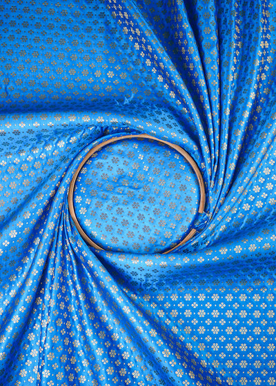 Blue Banarasi Brocade Fabric With All Over Zari Handloom 26022