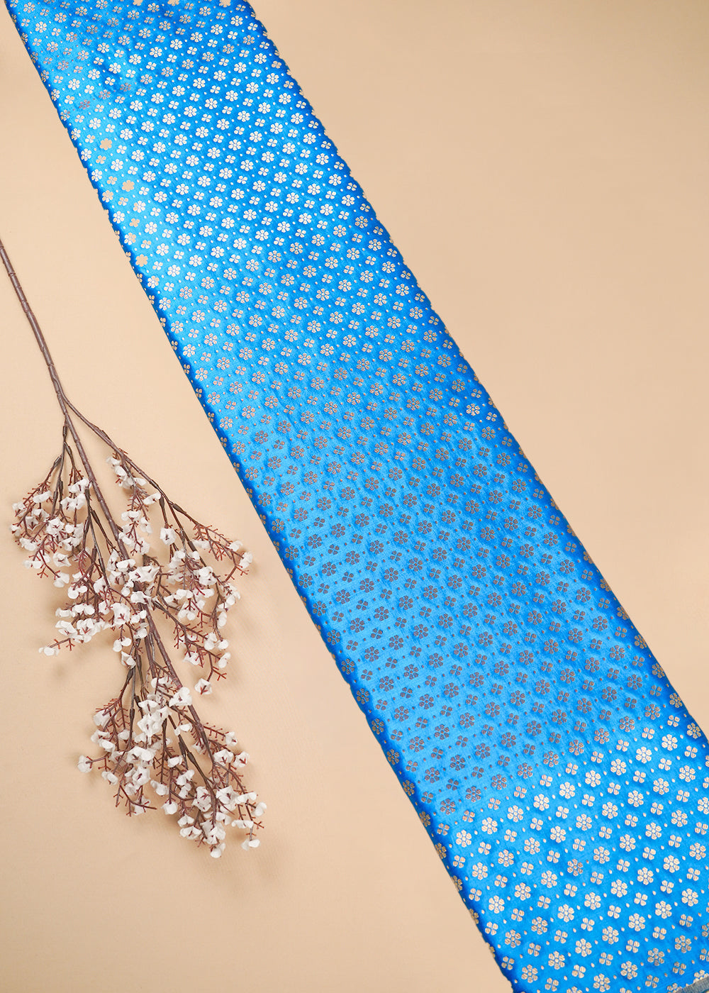 Blue Banarasi Brocade Fabric With All Over Zari Handloom 26022