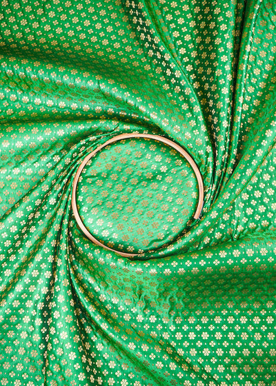 Bottle Green Banarasi Brocade Fabric With All Over Zari Handloom 26025