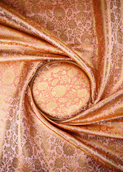 Peach Banarasi Brocade Fabric With All Over Zari Handloom 26029